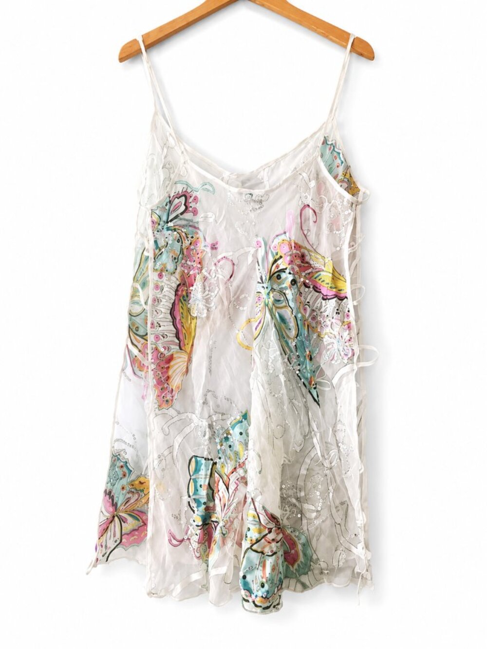 Intimate Attitudes Y2K Silk Blend Sequin Butterfly Sheer Side Slit Slip 1X